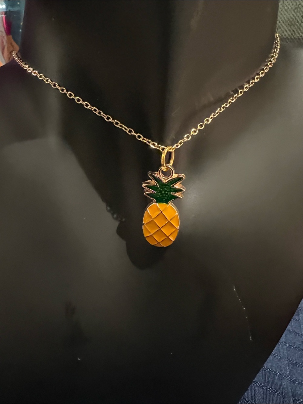 Gold Pineapple Pendant Necklace - Orange & Green Tropical Charm